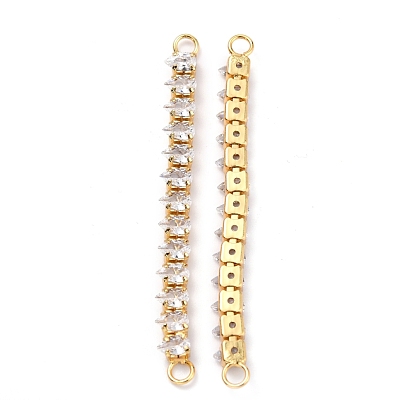 Brass Clear Teardrop Cubic Zirconia Links Connectors, Long-Lasting Plated, Rectangle