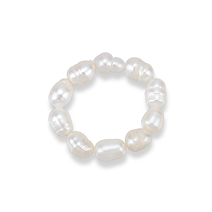 1Pc Natural Pearl Beaded Stretch Finger Ring for Women