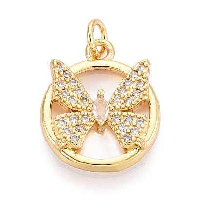 Латунные микропаве прозрачные подвески с фианитом, без кадмия и без свинца, с оболочкой, плоские круглые с бабочкой, с целью перехода в кольце