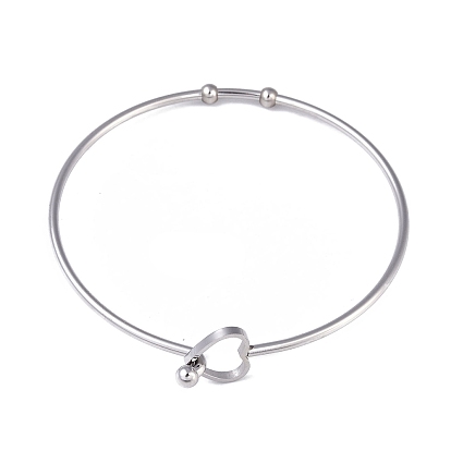201 Stainless Steel Hollow Out Heart Bangle, Cocktail Wire Wrap Bangle for Women