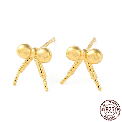 Rhodium Plated 925 Sterling Silver Stud Earring Findings, Bowknot, for Half Drilled Beads, with S925 Stamp
