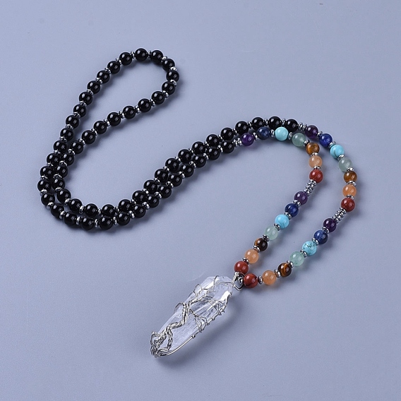 Драгоценный камень кулон ожерелье, с подвеской из кварцевого хрусталя и латунными находками