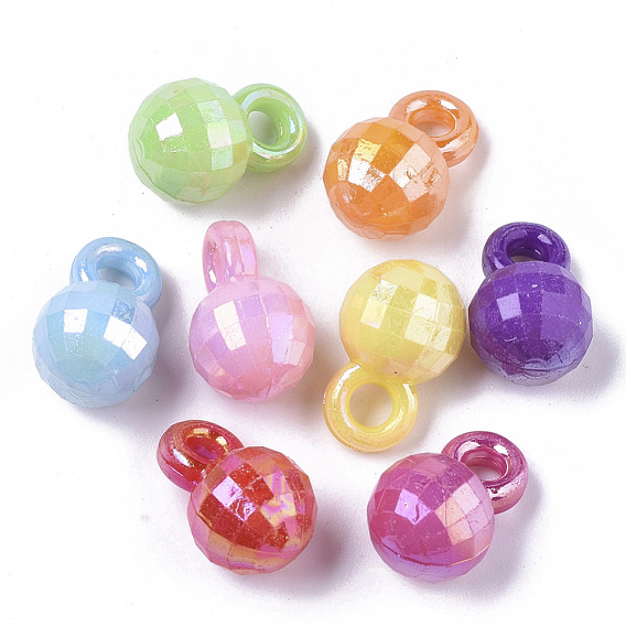 Opaque AS Plastic Charms, Plated AB Color, Pearlized, Faceted, Round