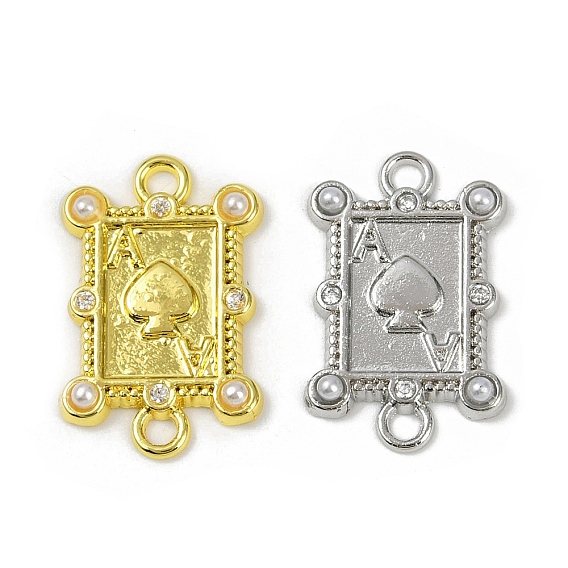 Латунный и белый пластик ABS имитация жемчуга игральная карта соединительные подвески, долговечный, без кадмия и без свинца, стойки покрытие, прямоугольные