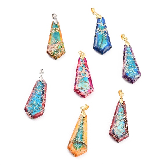 Кулоны из натуральной императорской яшмы, с медными петлями, воздушный змей, окрашенные