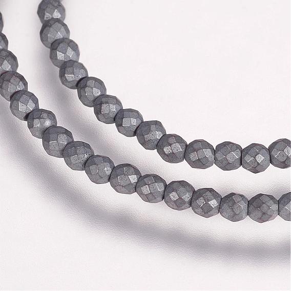Electroplate Non-magnetic Synthetic Hematite Beads Strands, Grade AA, Frosted, Round, Faceted
