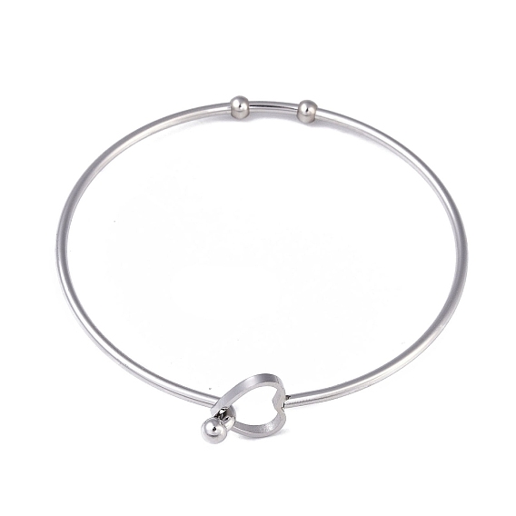 201 Stainless Steel Hollow Out Heart Bangle, Cocktail Wire Wrap Bangle for Women