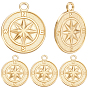 6Pcs 304 Stainless Steel Pendants, Flat Round with Compass