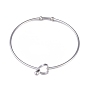 201 Stainless Steel Hollow Out Heart Bangle, Cocktail Wire Wrap Bangle for Women