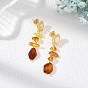 Серьги-подвески из натуральных янтарных самородков с бусинами для женщин, латунь серьги, золотые