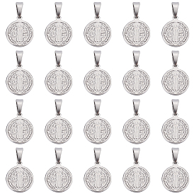 20 шт. 304 подвески из нержавеющей стали, религия, плоские круглые с святым Бенедиктом