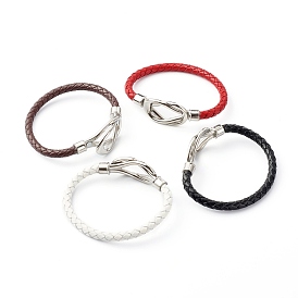 Braided Imitation Cowhide Leather Cord Bracelets, 304 Stainless Steel Magnetic Clasps
