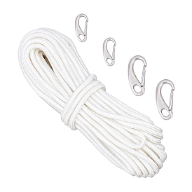 5Pcs 3 Style 304 Stainless Steel Egg-Shaped Spring Clasps, Braided Nylon Thread