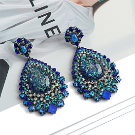Retro Geometric Glass Colorful Rhinestone Earrings with Sparkling Drops for Glamorous High Fashion Look