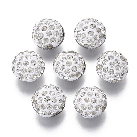 Polymer Clay Rhinestone Shank Buttons, with Aluminum Loops, Half Round/Dome, Platinum