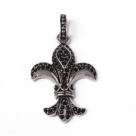 316 хирургические подвески из нержавеющей стали со стразами, геральдическая лилия, 44x29x5 мм, отверстие : 5x10 мм