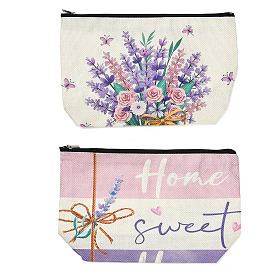 Льняные клатчи с лавандовым принтом и застежкой-молнией для хранения вещей, макияж сумки, прямоугольные