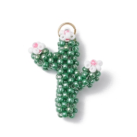 Подвески в виде кактусов из стеклянных бус, с золотыми 304 открытыми соединительными кольцами из нержавеющей стали