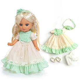 Summer Cloth Doll Dress Set, with Flower Hairband & Shoes, for 14.5 inch Girl Doll Party Dressing Accessories