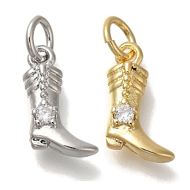 Rack Plating Brass Micro Pave Cubic Zirconia Charms, Cadmium Free & Lead Free, Long-Lasting Plated, Boot