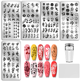 1шаблоны изображений для дизайна ногтей из пластика, с силиконовой печатью и скребком, с шаблонами для нейл-арта из нержавеющей стали