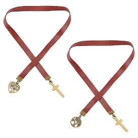 2шт. шнур-закладка из коровьей кожи, крест и дерево жизни, с шкентеля сплава