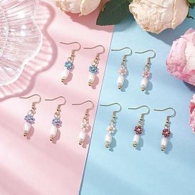 Латунный стеклянный цветок с овальными подвесками, с имитацией жемчуга, золотые