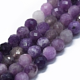 Natural Lepidolite/Purple Mica Stone Beads Strands, Faceted(64 Facets), Round