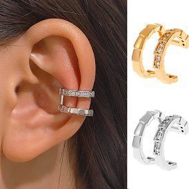 Double-layered Snake Bone Clip-on Earrings with Diamond-encrusted Bamboo Knot - Chic and Unique Design for Non-pierced Women