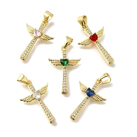Латунные микро проложить кубического циркония подвески, подвески крест, крыло и сердце, реальный 18 k позолоченный, стойки покрытие, долговечный, без свинца и без кадмия