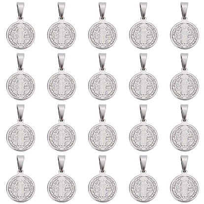20 шт. 304 подвески из нержавеющей стали, религия, плоские круглые с святым Бенедиктом
