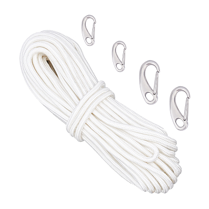 5Pcs 3 Style 304 Stainless Steel Egg-Shaped Spring Clasps, Braided Nylon Thread