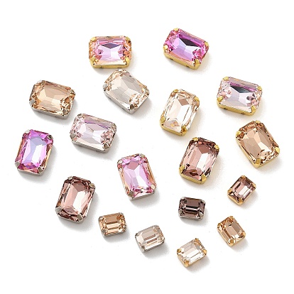 Латунные стеклянные стразы пришивные стразы, граненые, прямоугольные, разноцветные