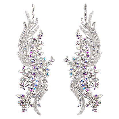 Аппликации из стеклянных цветов со стразами, аксессуары для кружевного орнамента с вышивкой из полиэстера