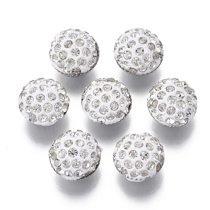 Polymer Clay Rhinestone Shank Buttons, with Aluminum Loops, Half Round/Dome, Platinum