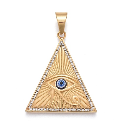 304 Stainless Steel Pendants, with Crystal Rhinestone and Resin, Triangle with Egyptian Eye of Horus