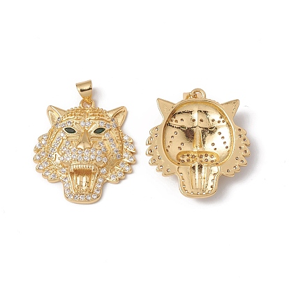 Rack Plating Brass Pendants, with Cubic Zirconia, Lion Charm, Cadmium Free & Lead Free, Long-Lasting Plated