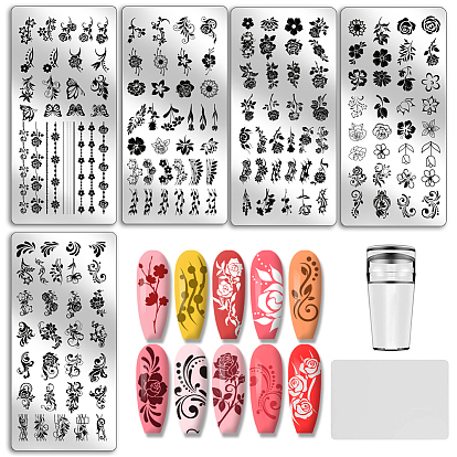 1шаблоны изображений для дизайна ногтей из пластика, с силиконовой печатью и скребком, с шаблонами для нейл-арта из нержавеющей стали