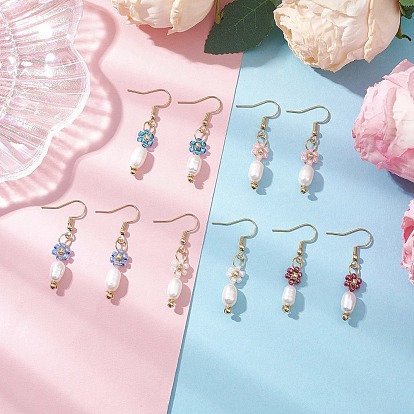 Латунный стеклянный цветок с овальными подвесками, с имитацией жемчуга, золотые