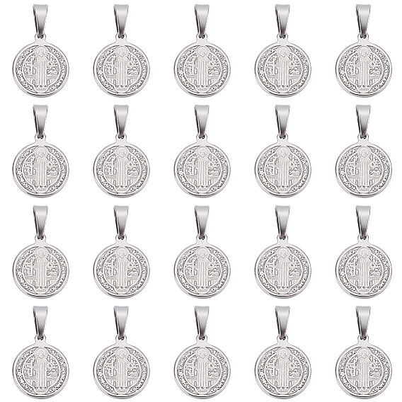 20 шт. 304 подвески из нержавеющей стали, религия, плоские круглые с святым Бенедиктом