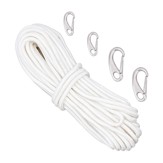 5Pcs 3 Style 304 Stainless Steel Egg-Shaped Spring Clasps, Braided Nylon Thread