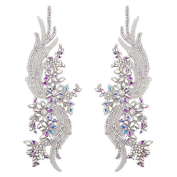 Аппликации из стеклянных цветов со стразами, аксессуары для кружевного орнамента с вышивкой из полиэстера