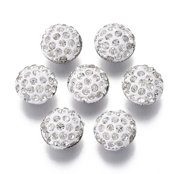 Polymer Clay Rhinestone Shank Buttons, with Aluminum Loops, Half Round/Dome, Platinum