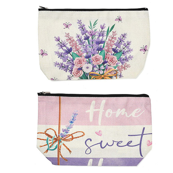 Льняные клатчи с лавандовым принтом и застежкой-молнией для хранения вещей, макияж сумки, прямоугольные