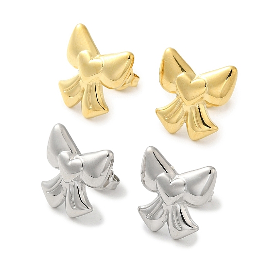 304 Stainless Steel Stud Earrings for Women, Bowknot
