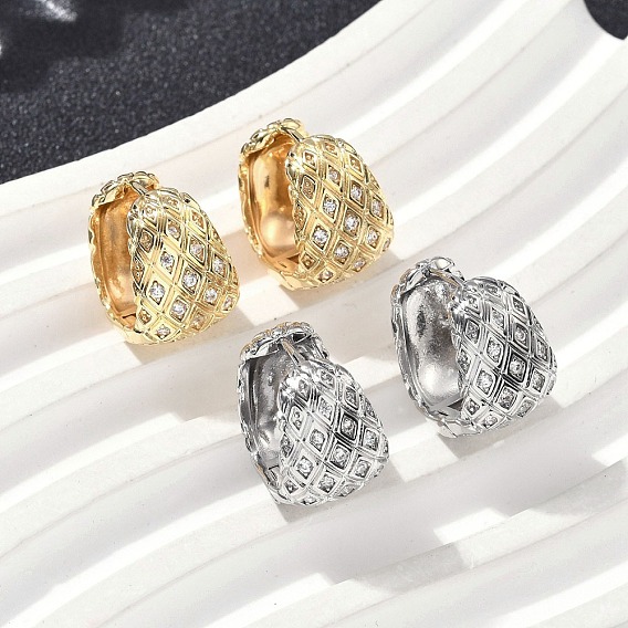 Латунные серьги-кольца с ромбами из прозрачного кубического циркония