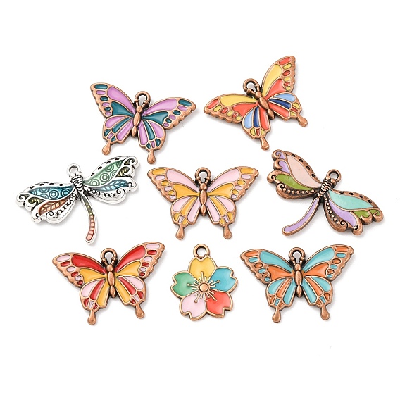 Подвески из эмали и сплава, античное серебро/красная медь