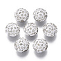 Polymer Clay Rhinestone Shank Buttons, with Aluminum Loops, Half Round/Dome, Platinum