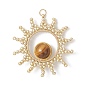 Круглый натуральный окрашенный тигровый глаз с подвесками в виде солнца из стеклянных бусин, с открытыми пружинными кольцами из нержавеющей стали 304, золотые