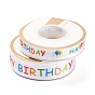 Single Face Polyester Printed Satin Ribbon, for Birthday Gift Packaging, Birthday Themed Pattern
